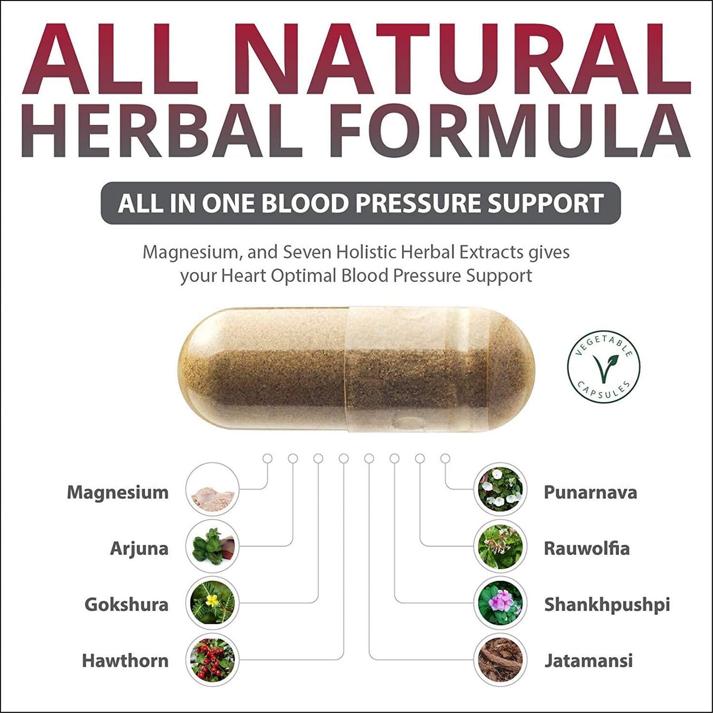 Everyday Blood Pressure Support - Natural Heart Health Cholesterol Support with Magnesium and Hawthorn for Hypertension- 60 Capsules Included