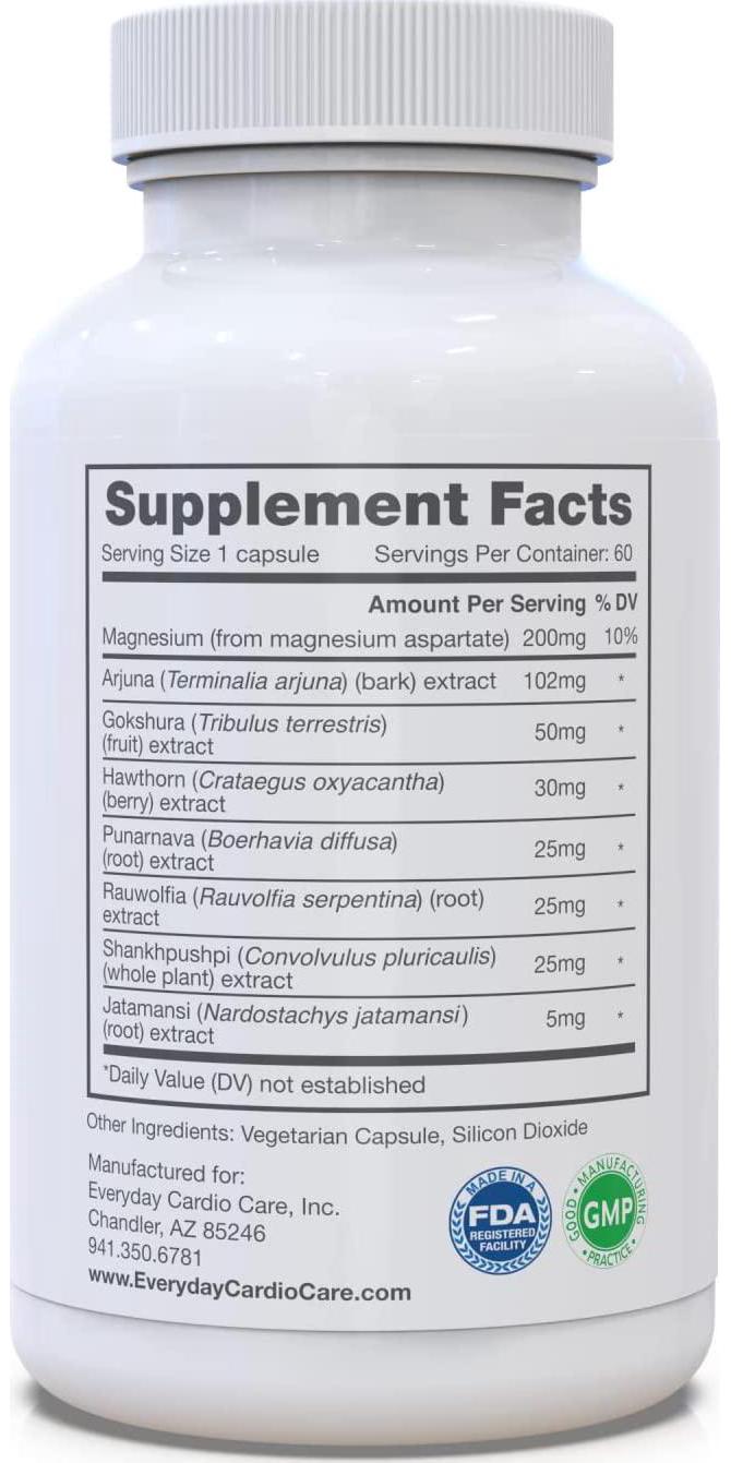 Everyday Blood Pressure Support - Natural Heart Health Cholesterol Support with Magnesium and Hawthorn for Hypertension- 60 Capsules Included