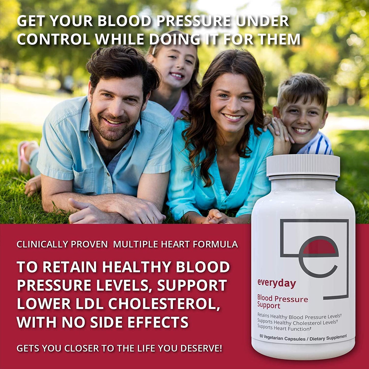 Everyday Blood Pressure Support - Natural Heart Health Cholesterol Support with Magnesium and Hawthorn for Hypertension- 60 Capsules Included