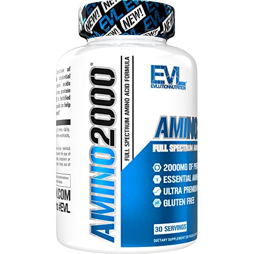 Evlution Nutrition Amino 2000 Capsules - 2 Grams of Amino Acids Essential for Performance, Recovery, Endurance, Muscle Building, Keto Friendly, No Sugar, No Stimulants (30 Servings)