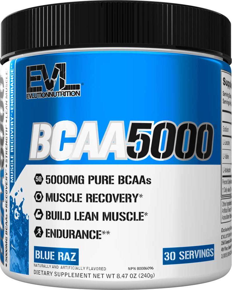 Evlution Nutrition BCAA5000 Powder 5 Grams of Branched Chain Amino Acids (BCAAs) Essential for Performance, Recovery, Endurance, Muscle Building, Keto Friendly, No Sugar (30 Servings, Blue Raz)