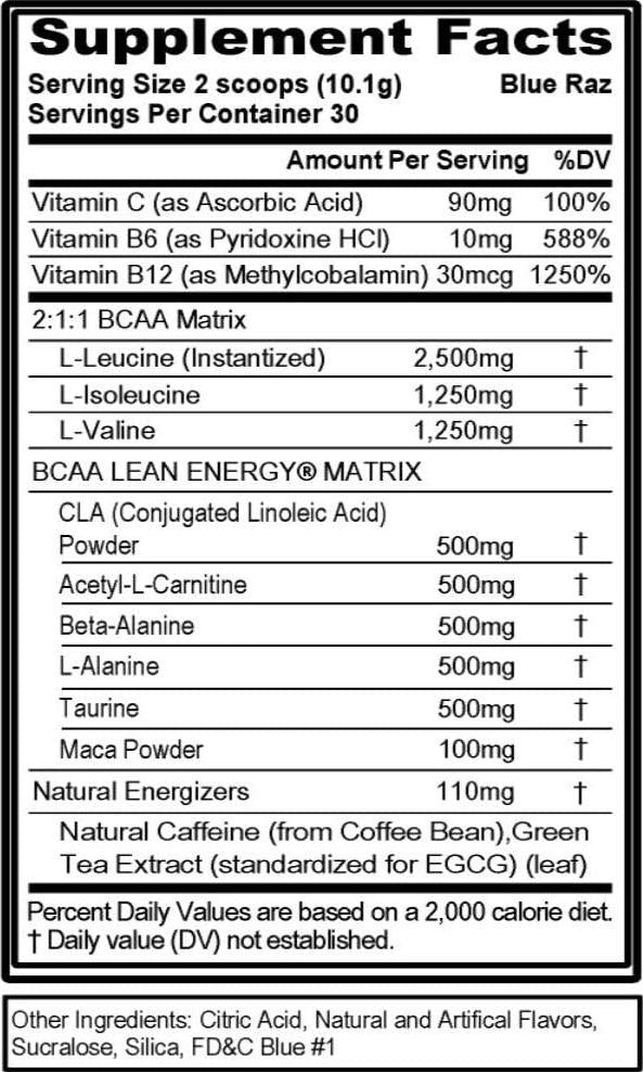 Evlution Nutrition BCAA Lean Energy - Energizing Amino Acid for Muscle Building Recovery and Endurance, With a Fat Burning Formula, 30 Servings (Blue Raz)