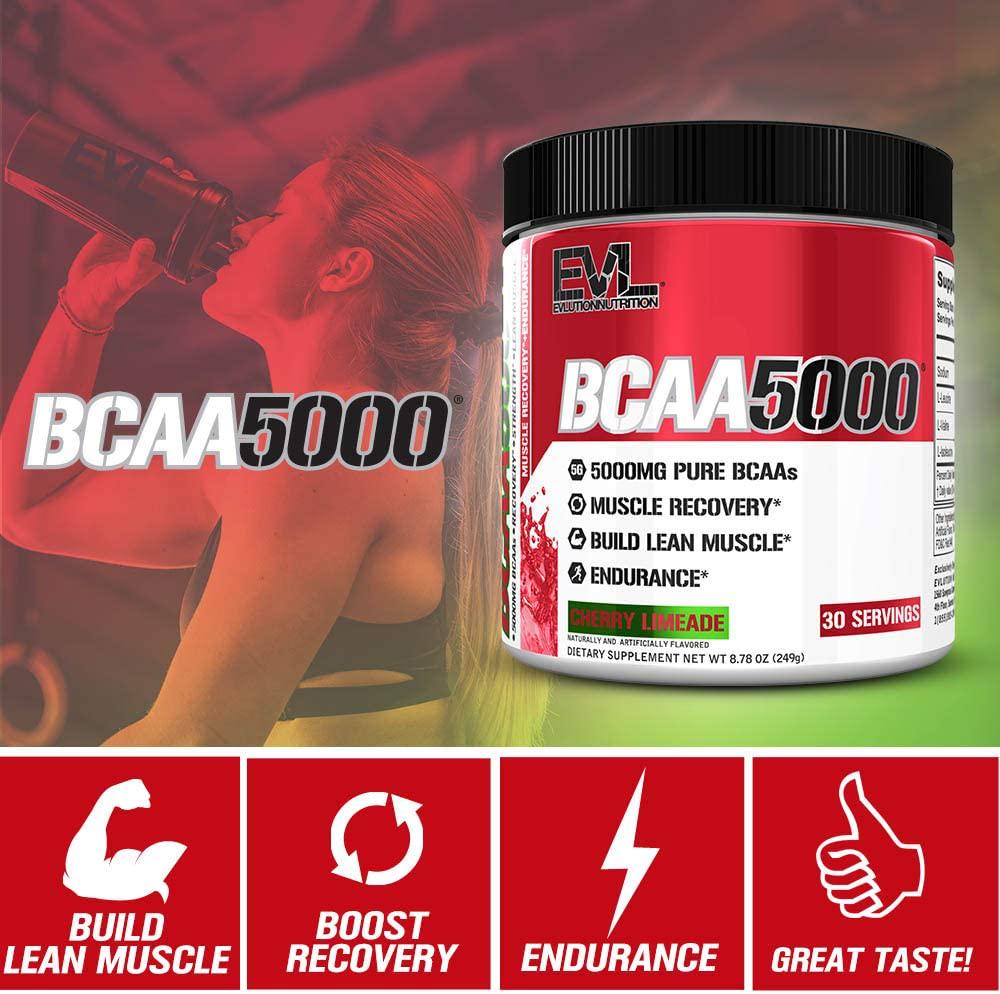 Evlution Nutrition BCAA5000 Powder 5 Grams of Branched Chain Amino Acids (BCAAs) Essential for Performance, Recovery, Endurance, Muscle Building, Keto Friendly, Zero Sugar, 30 Servings (Cherry Limeade)