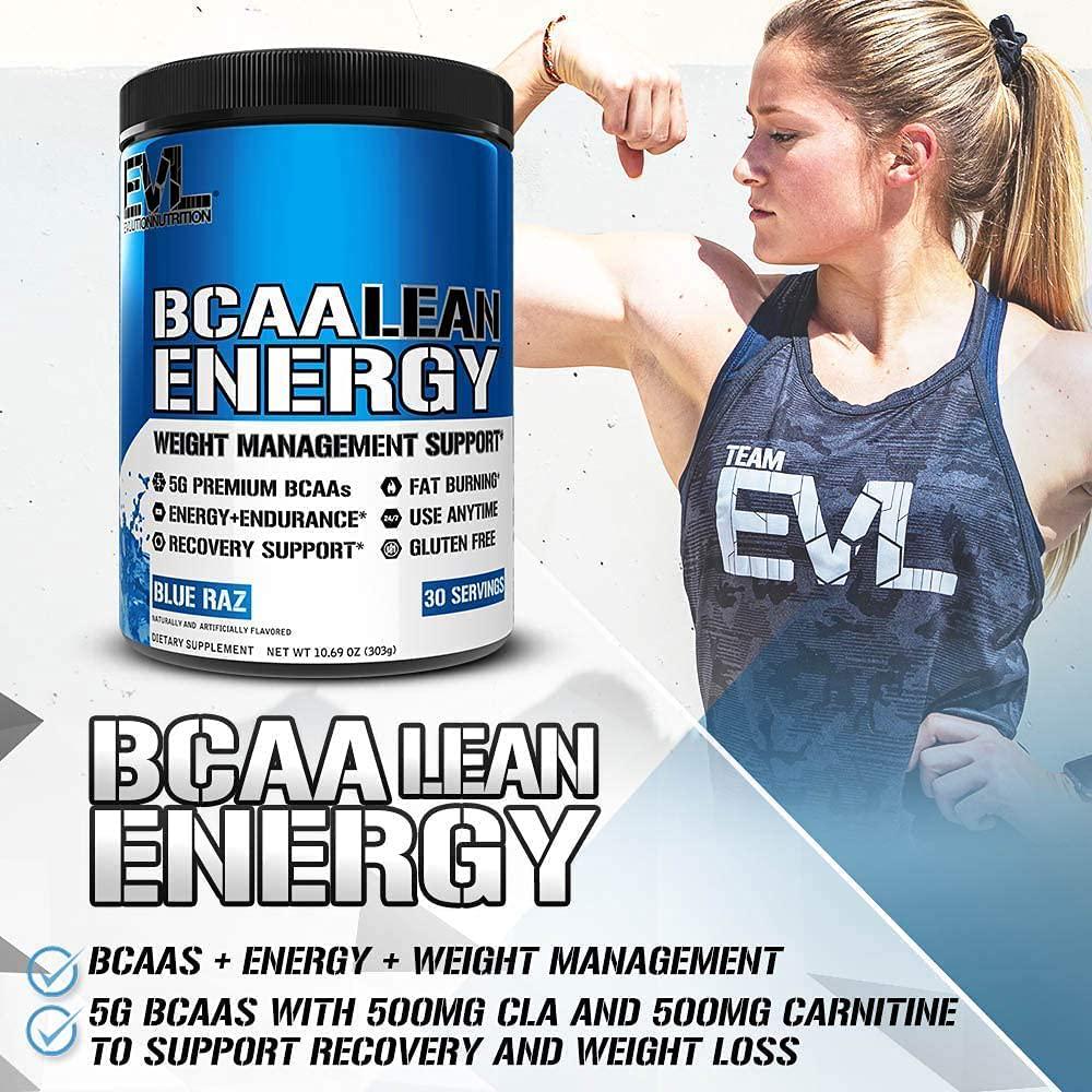 Evlution Nutrition BCAA Lean Energy - Energizing Amino Acid for Muscle Building Recovery and Endurance, With a Fat Burning Formula, 30 Servings (Blue Raz)