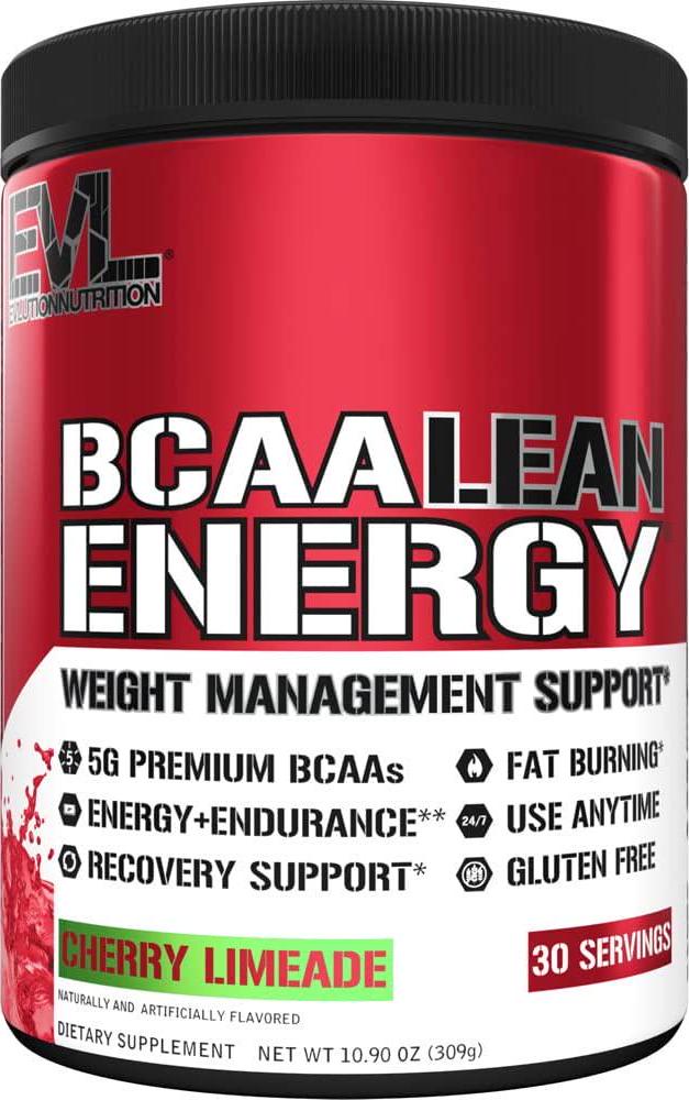 Evlution Nutrition BCAA Lean Energy - Essential BCAA Amino Acids + Vitamin C, Fat Burning and Natural Energy, Performance, Immune Support, Lean Muscle, Recovery, Pre Workout, 30 Serve, Cherry Limeade