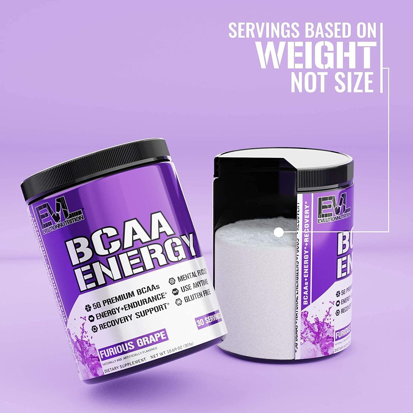 Evlution Nutrition BCAA Energy - High Performance Energizing Amino Acid Supplement For Muscle Building, Recovery And Endurance, 30 Servings (Furious Grape)
