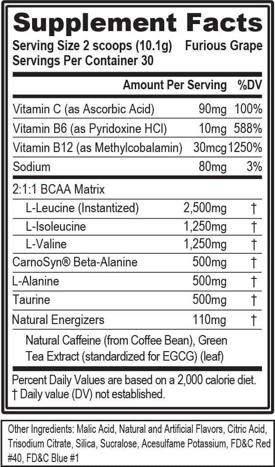 Evlution Nutrition BCAA Energy - High Performance Energizing Amino Acid Supplement For Muscle Building, Recovery And Endurance, 30 Servings (Furious Grape)