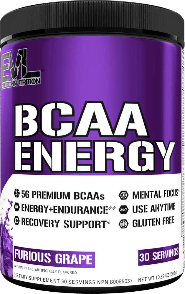 Evlution Nutrition BCAA Energy - High Performance Energizing Amino Acid Supplement For Muscle Building, Recovery And Endurance, 30 Servings (Furious Grape)