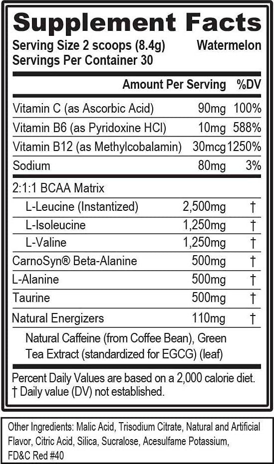 Evlution Nutrition BCAA Energy - High Performance Energizing Amino Acid Supplement For Muscle Building, Recovery And Endurance, 30 Servings (Watermelon)