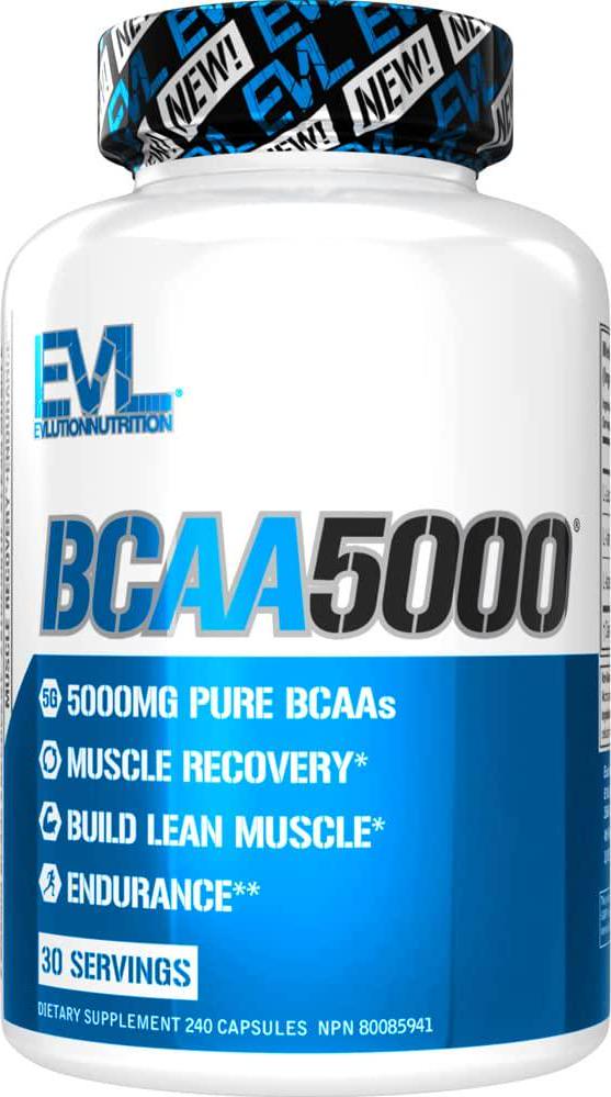Evlution Nutrition BCAA5000, Branched Chain Amino Acids, Muscle Building Capsules with 5 Grams of BCAAs (30 Servings)