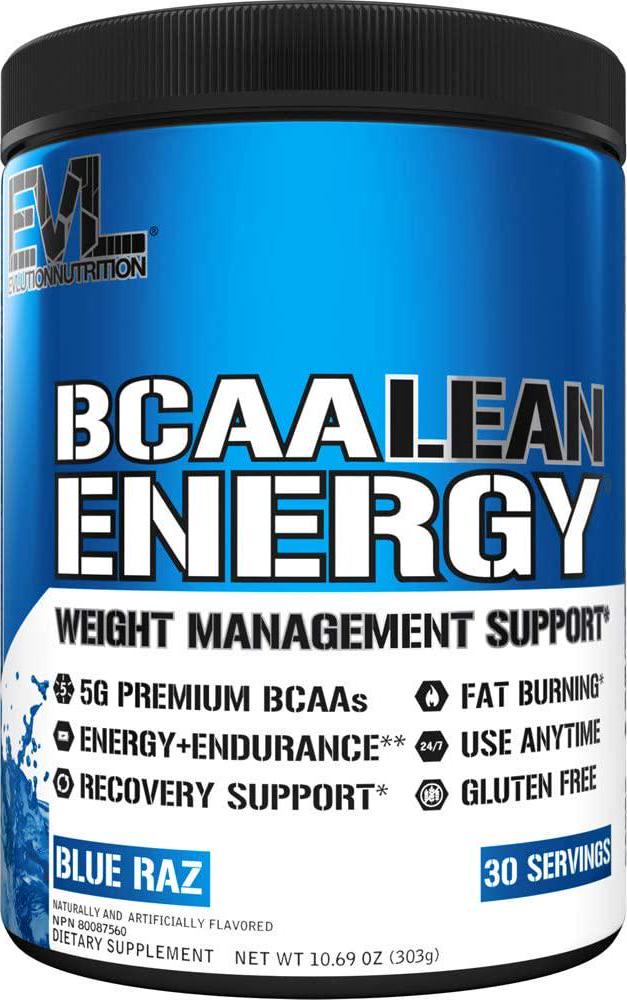 Evlution Nutrition BCAA Lean Energy - Energizing Amino Acid for Muscle Building Recovery and Endurance, With a Fat Burning Formula, 30 Servings (Blue Raz)