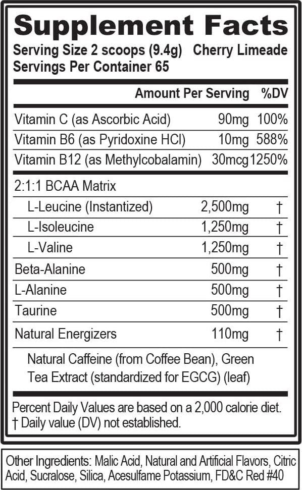 Evlution Nutrition BCAA Energy - Essential BCAA Amino Acids, Vitamin C + Natural Energizers for Performance, Immune Support, Muscle Building, Recovery, B Vitamins, Pre Workout, 65 Serv, Cherry Limeade