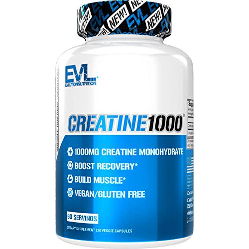 Evlution Nutrition Creatine1000, 1 Gram of Pure Creatine Monohydrate in Each Serving, Veggie Capsules (60 Servings)