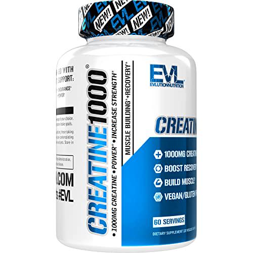 Evlution Nutrition Creatine1000, 1 Gram of Pure Creatine Monohydrate in Each Serving, Veggie Capsules (60 Servings)