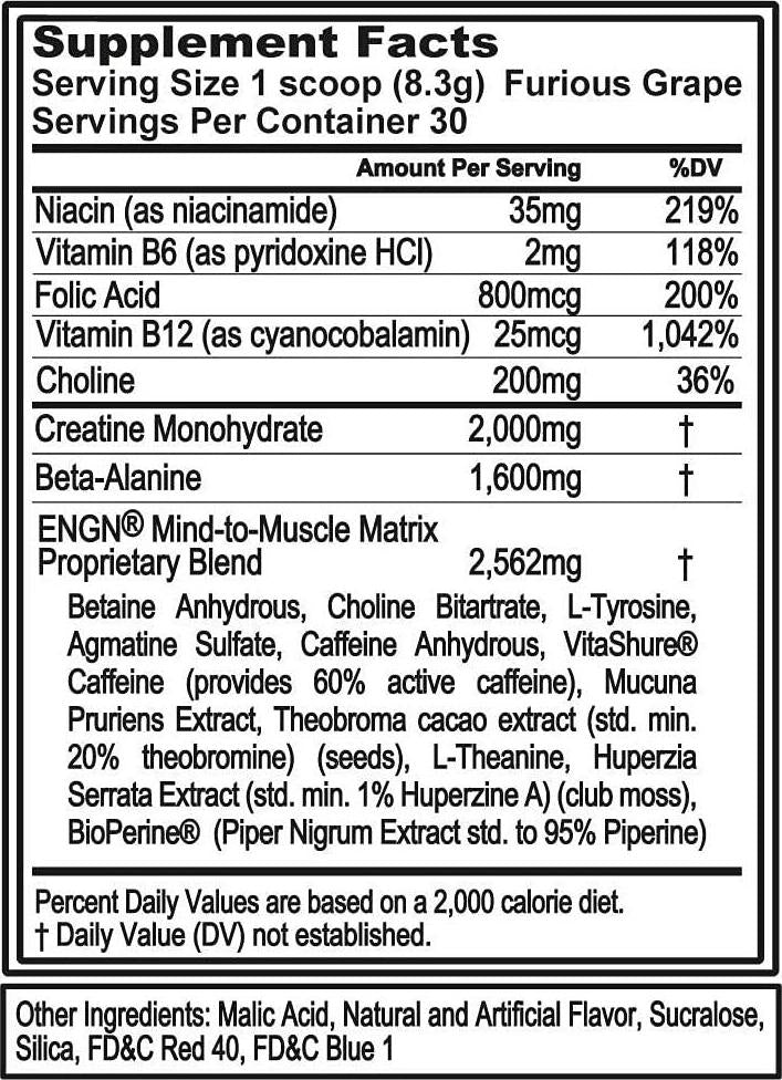 Evlution Nutrition Engn Pre-Workout Pikatropin-Free 30 Servings Powder For Increased Energy Power And Focus Furious Grape