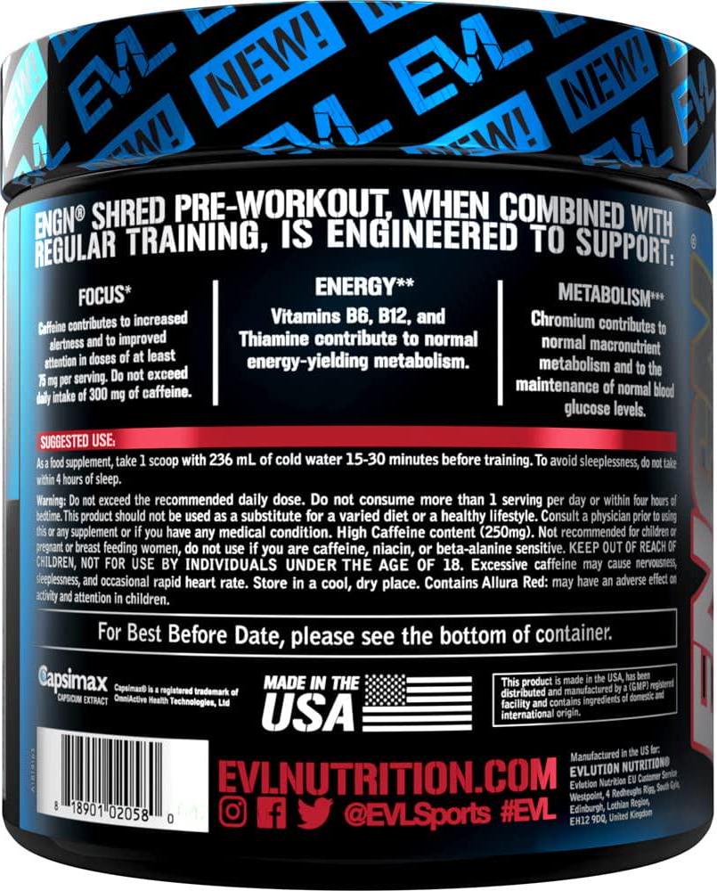 Evlution Nutrition ENGN SHRED Pre Workout Thermogenic Fat Burner Powder, Energy, Weight Loss, 30 Servings (Cherry Limeade)