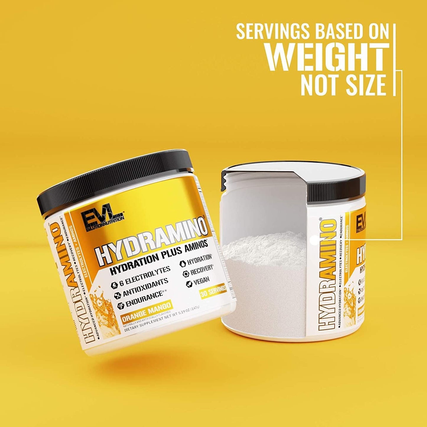 Evlution Nutrition HYDRAMINO Complete Hydration Multiplier, All 6 Electrolytes, Vitamin C and B, Fluid Boosting Aminos, Coconut Water, Endurance, Recovery, Antioxidants, 30 Serve, Orange Mango