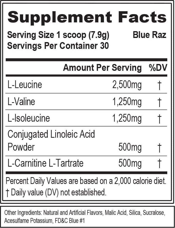 Evlution Nutrition LeanBCAA, BCAA, CLA And L-Carnitine, Recover And Burn Fat, Sugar And Gluten Free, 30 Servings (Blue Raz)