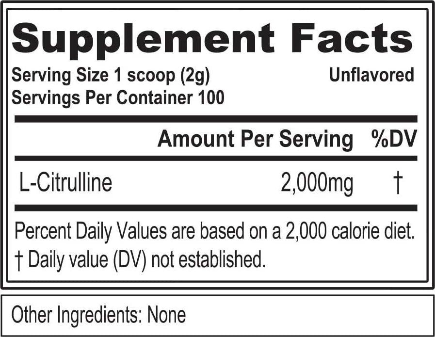 Evlution Nutrition L-Citrulline2000, Ultra-Pure Plant-Based Citrulline Supplement, Enhance Muscle Strength and Vascularity, Powerful NO Booster, Powder (100 Servings)