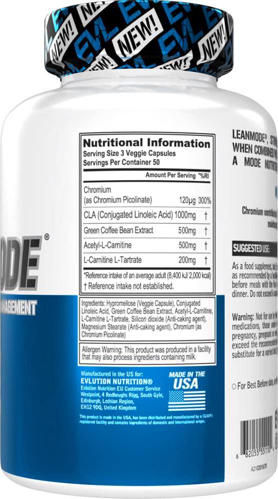 Evlution Nutrition Lean Mode Zero-Stimulant Weight Management Support, Capsules (50 Servings)
