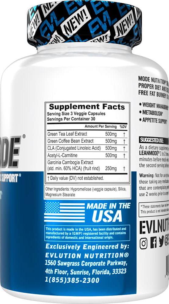 Evlution Nutrition Lean Mode - Complete Stimulant-Free Weight Loss Support and Diet System with Green Coffee, Carnitine, CLA, Green Tea, Garcinia Cambogia for Fat Burning and Metabolism (30 Servings)