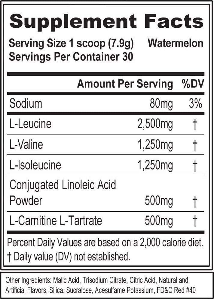 Evlution Nutrition LeanBCAA BCAA CLA And L-Carnitine Recover And Burn Fat Sugar And Gluten Free, 30 Servings (Watermelon)