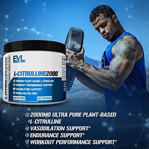Evlution Nutrition L-Citrulline2000, Ultra-Pure Plant-Based Citrulline Supplement, Enhance Muscle Strength and Vascularity, Powerful NO Booster, Powder (100 Servings)