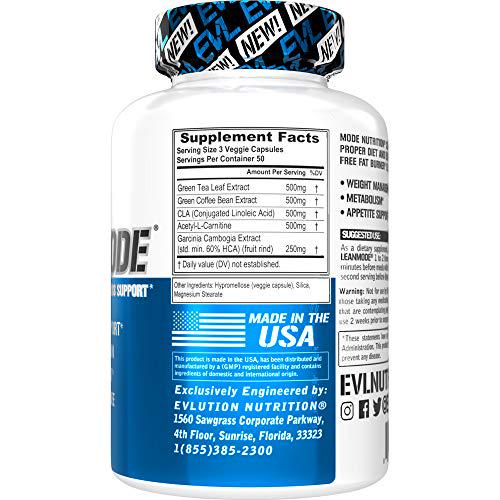 Evlution Nutrition Lean Mode - Complete Stimulant-Free Weight Loss Support and Diet System with Green Coffee, Carnitine, CLA, Green Tea, Garcinia Cambogia for Fat Burning and Metabolism (50 Servings)