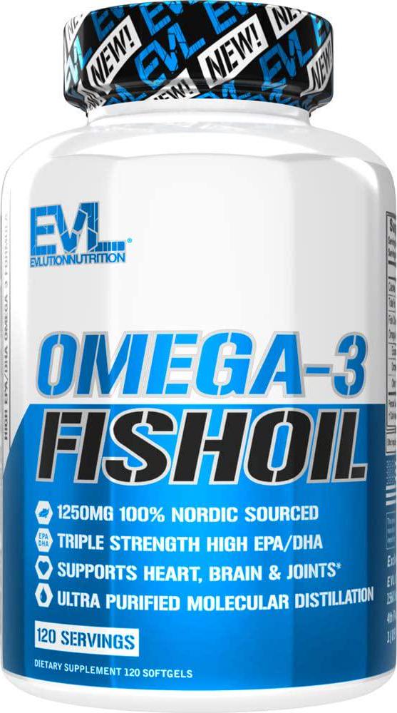 Evlution Nutrition Omega 3 Fish Oil 1250mg, HIGH EPA 450mg, DHA 300mg Triple Strength, Capsules (120 Servings)