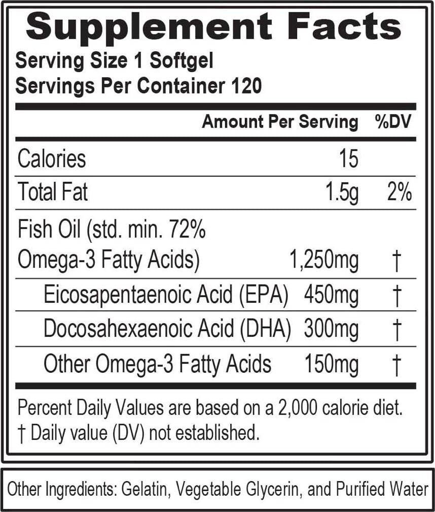 Evlution Nutrition Omega 3 Fish Oil 1250mg, HIGH EPA 450mg, DHA 300mg Triple Strength, Capsules (120 Servings)