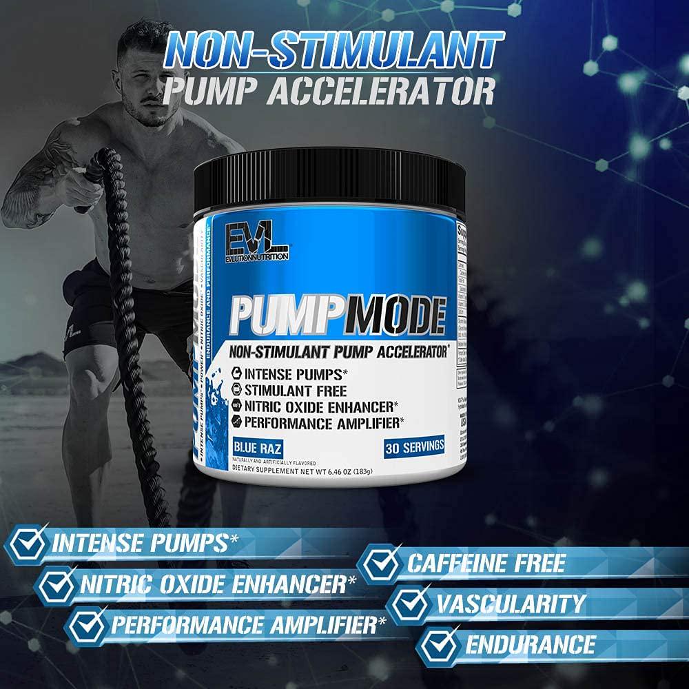 Evlution Nutrition Pump Mode Nitric Oxide Booster to Support Intense Pumps, Performance and Vascularity, 30 Servings (Blue Raz)