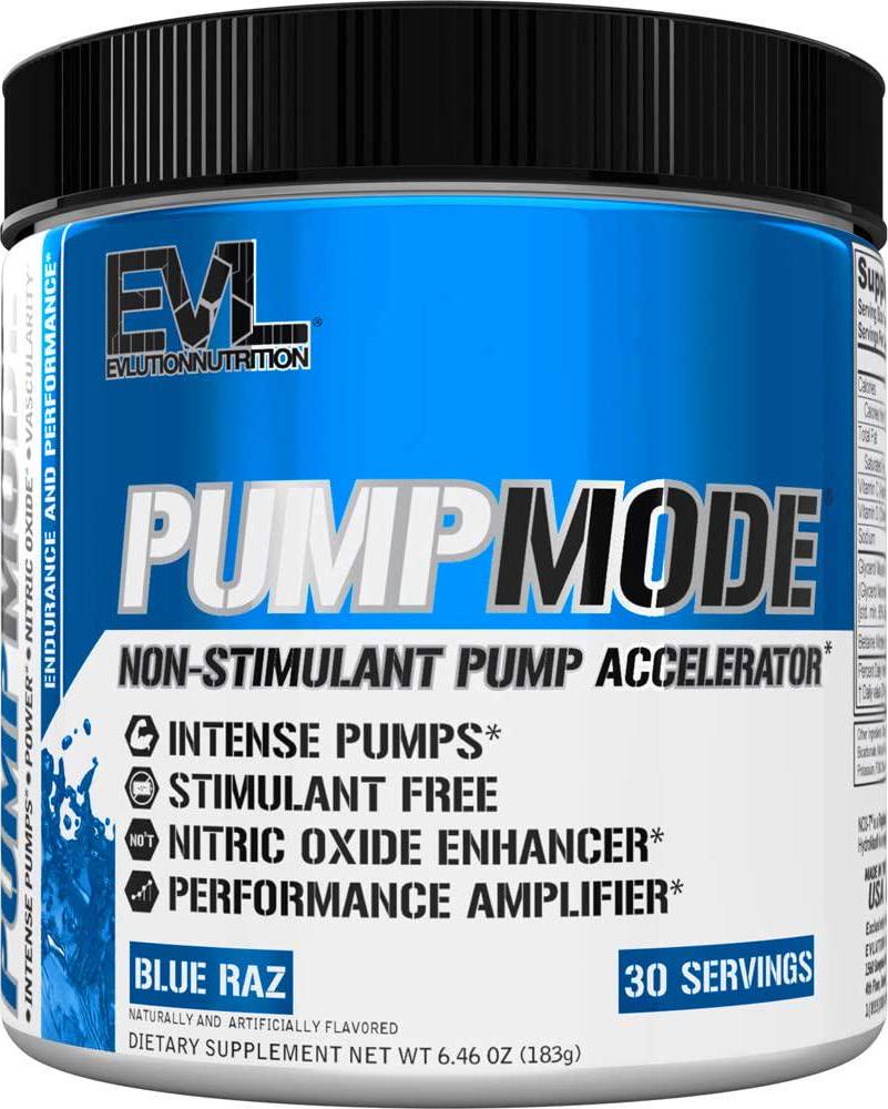 Evlution Nutrition Pump Mode Nitric Oxide Booster to Support Intense Pumps, Performance and Vascularity, 30 Servings (Blue Raz)