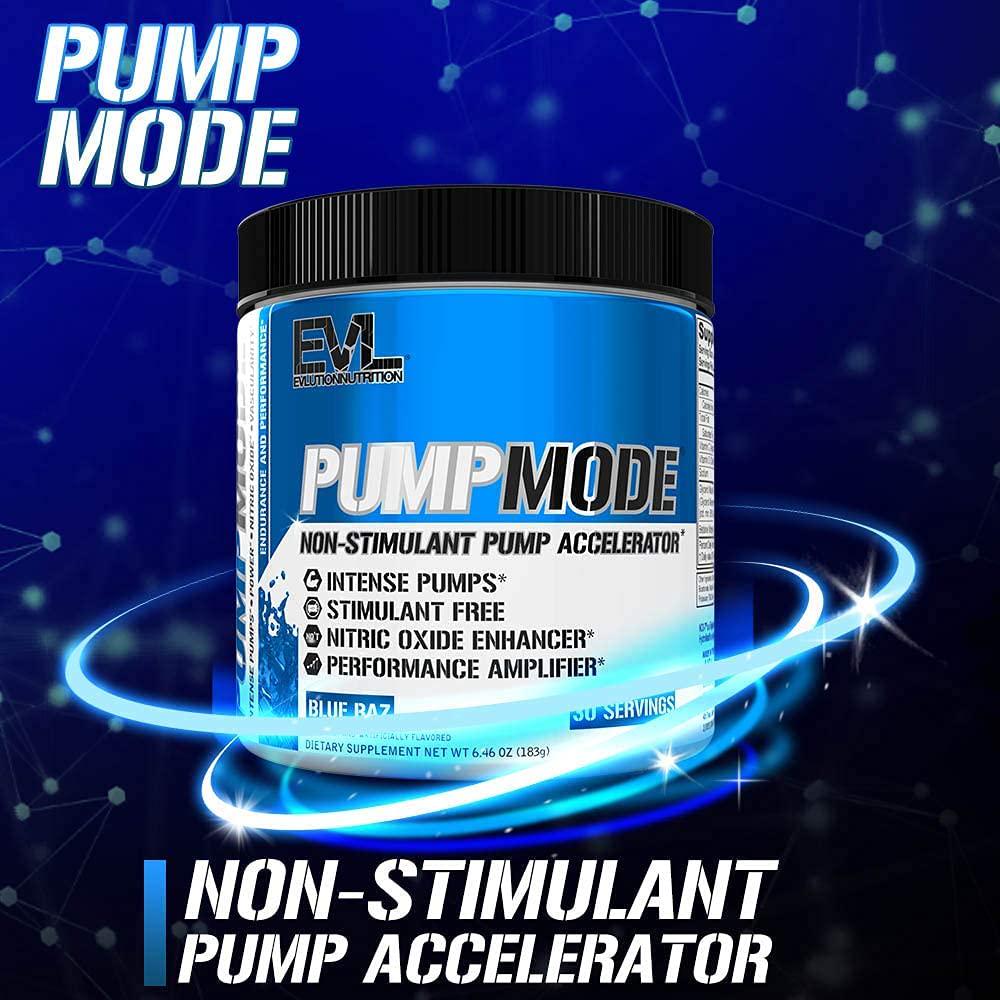 Evlution Nutrition Pump Mode Nitric Oxide Booster to Support Intense Pumps, Performance and Vascularity, 30 Servings (Blue Raz)