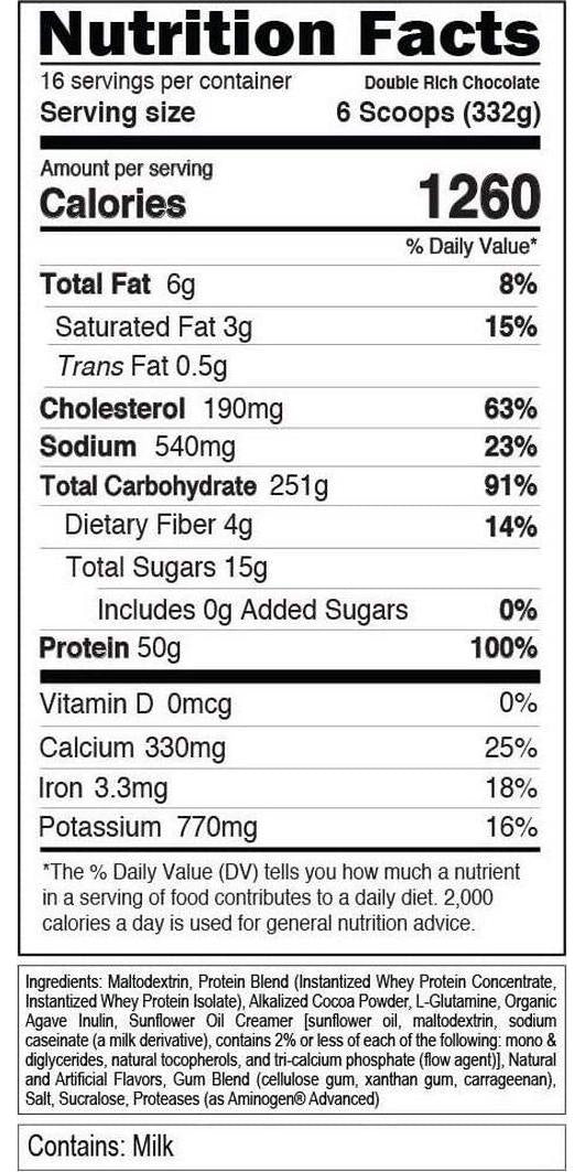 Evlution Nutrition Stacked Protein Gainer, Whey Protein Powder Complex, 50 Grams Protein, 250 Grams Carbohydrates, Build Muscle, Recovery, Post Workout, Gluten-Free (Double Rich Chocolate, 12 LB)