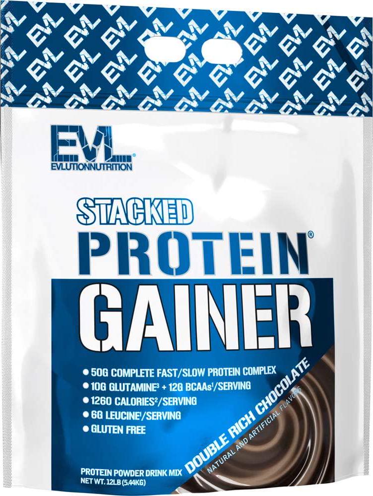 Evlution Nutrition Stacked Protein Gainer, Whey Protein Powder Complex, 50 Grams Protein, 250 Grams Carbohydrates, Build Muscle, Recovery, Post Workout, Gluten-Free (Double Rich Chocolate, 12 LB)