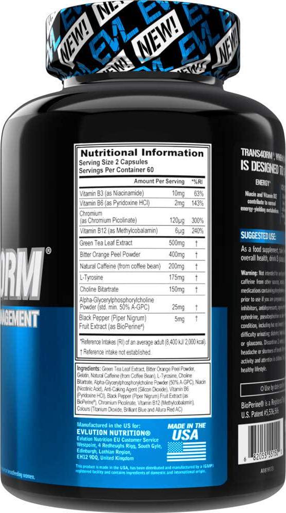 Evlution Nutrition Trans4orm Thermogenic Energizer 60 Serving Capsules