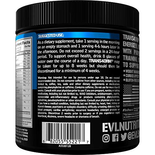 Evlution Nutrition Trans4orm Thermogenic Energizing Fat Burner Supplement, Increase Weight Loss, Energy and Intense Focus, 30 Servings (Blue Raz)