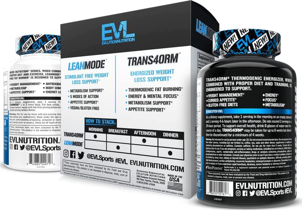 Evlution Nutrition Trans4ormation Mode Stack Trans4orm (60 Serving), Lean Mode (50 Serving) Weight Loss Diet Kit, Diet Pills for Men and Women