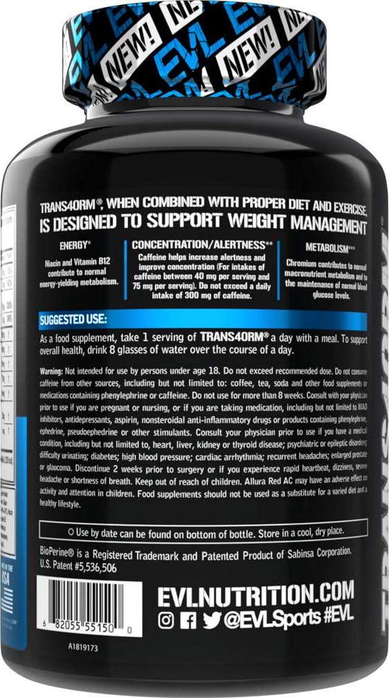 Evlution Nutrition Trans4orm Thermogenic Energizer 60 Serving Capsules