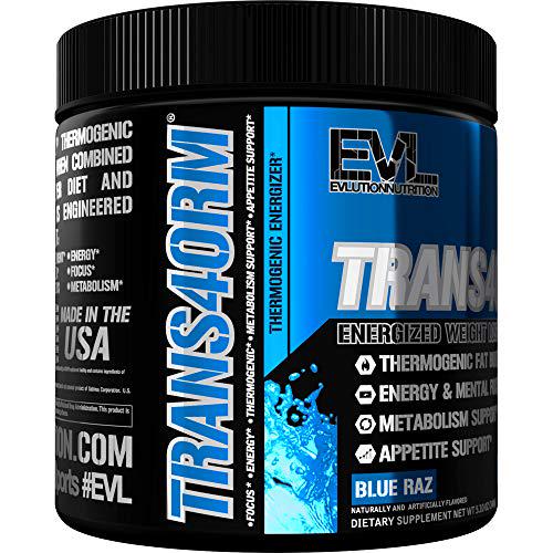 Evlution Nutrition Trans4orm Thermogenic Energizing Fat Burner Supplement, Increase Weight Loss, Energy and Intense Focus, 30 Servings (Blue Raz)