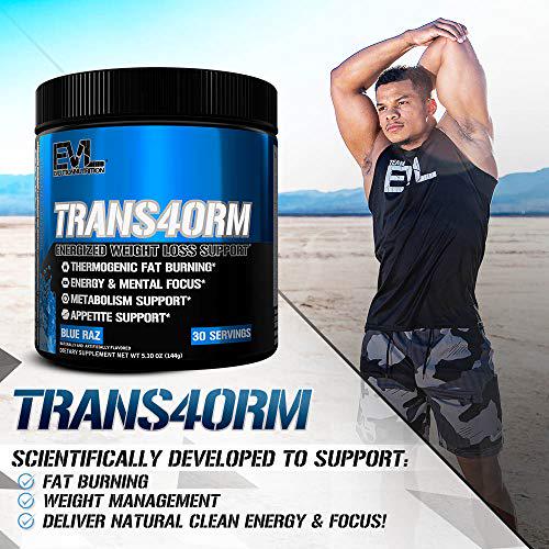 Evlution Nutrition Trans4orm Thermogenic Energizing Fat Burner Supplement, Increase Weight Loss, Energy and Intense Focus, 30 Servings (Blue Raz)
