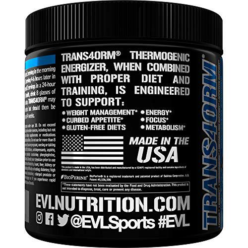 Evlution Nutrition Trans4orm Thermogenic Energizing Fat Burner Supplement, Increase Weight Loss, Energy and Intense Focus, 30 Servings (Blue Raz)