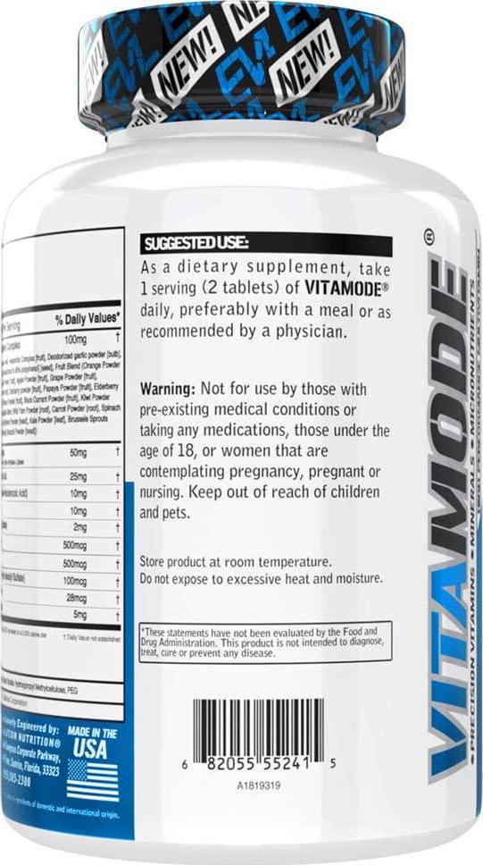 Evlution Nutrition VitaMode High Performance Men’s Multivitamin, Full Spectrum Vitamins and Minerals, Immune Health, Vitamin C and D, Zinc, Antioxidants, Skin, Hair, Bone, Eye Health (60 Servings)