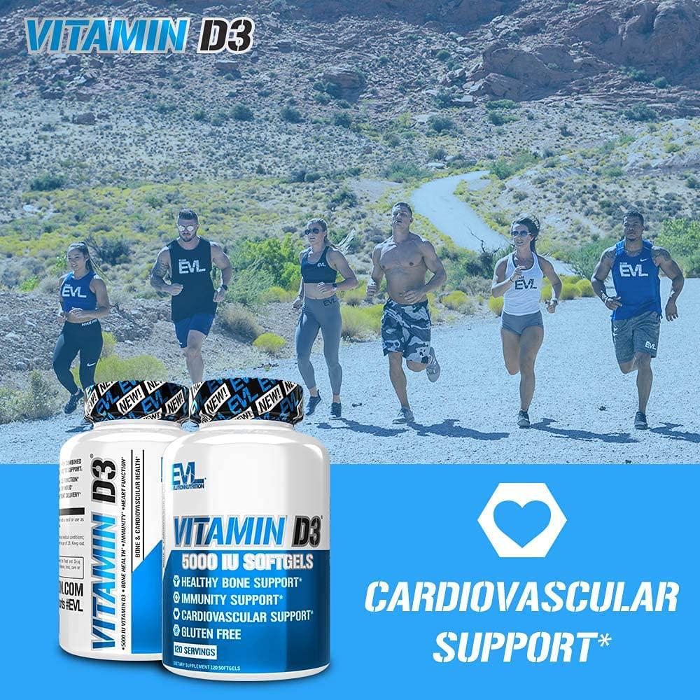 Evlution Nutrition Vitamin D3, 5000 IU High Potency, Bone and Joint Support, Heart and Immune System Health, Non-GMO and Gluten-Free, Value Size (120 Servings)