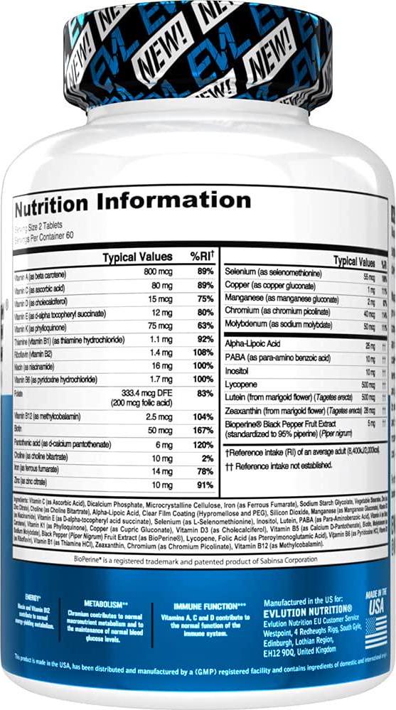 Evlution Nutrition VITAMODE Men’s High-Performance Daily Multivitamin, Full Spectrum Vitamins and Minerals, Vitamin C and D, Zinc, Antioxidants, 120 Tablets, 60 Days