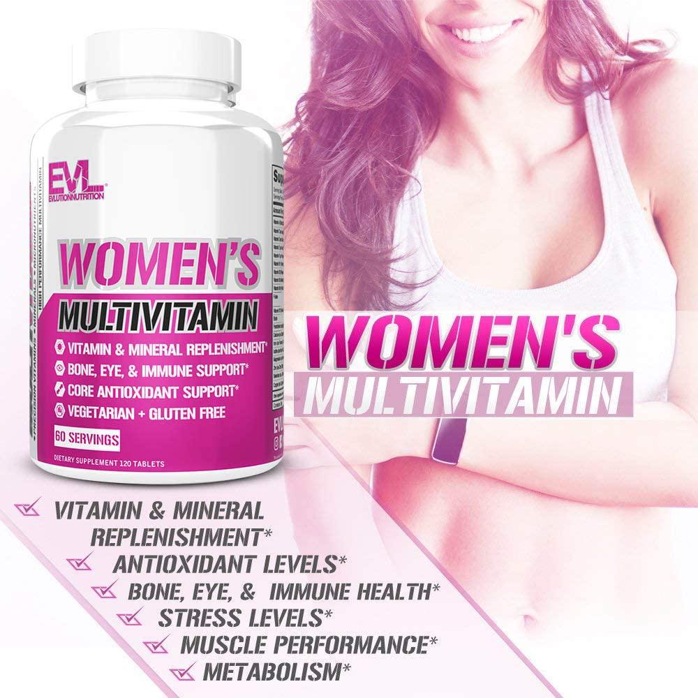 Evlution Nutrition Women's Daily Multivitamin Supplement, Biotin, Vitamins A B C D E, Calcium, Zinc, Lutein, Magnesium, Manganese and More, Essential Multi Vitamin for Women (60 Servings)