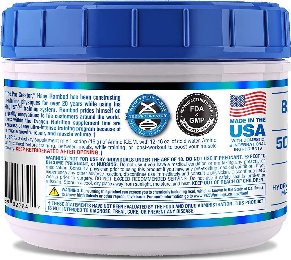 Evogen AminoKEM Raspberry Lemonade | Premium Essential Amino Acid, Nitric Oxide, Betaine anhydrous, S7, Recovery, Volumizing, Pump Catalyst