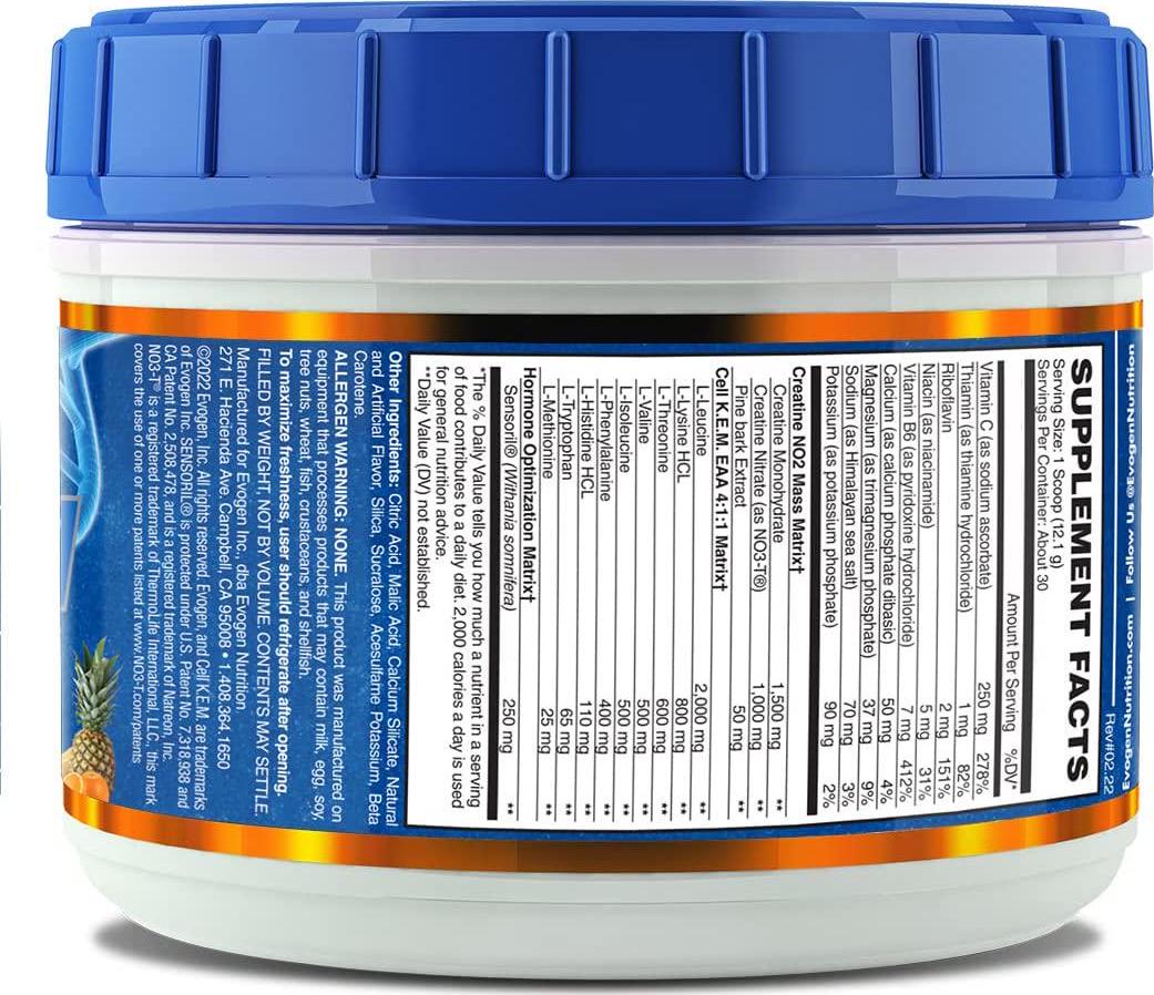 Evogen CellKEM PR | Post Workout, Essential Amino Acids, Creatine Nitrate, Sensoril Ashwagandha, Recovery | Pineapple Banana Orange