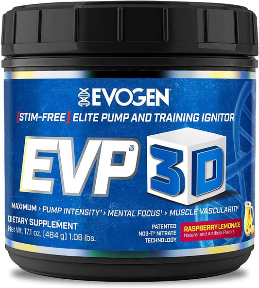 Evogen EVP 3D | Xtreme Stimulant Free Pre-Workout Pump Ignitor, Arginine Nitrate, Citrulline, Beta-Alanine, Lions Mane | Raspberry Lemonade