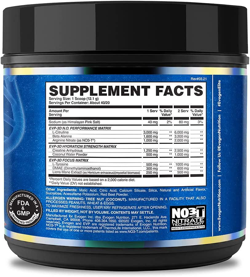 Evogen EVP 3D | Xtreme Stimulant Free Pre-Workout Pump Ignitor, Arginine Nitrate, Citrulline, Beta-Alanine, Lions Mane | Raspberry Lemonade